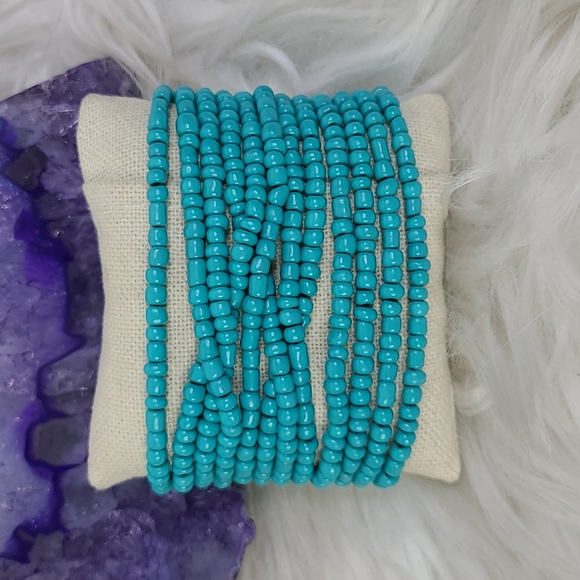 Stretch Bracelet Southwest Inspired Seed Beads Wood Lightweight Everyday Western - Picture 2 of 4